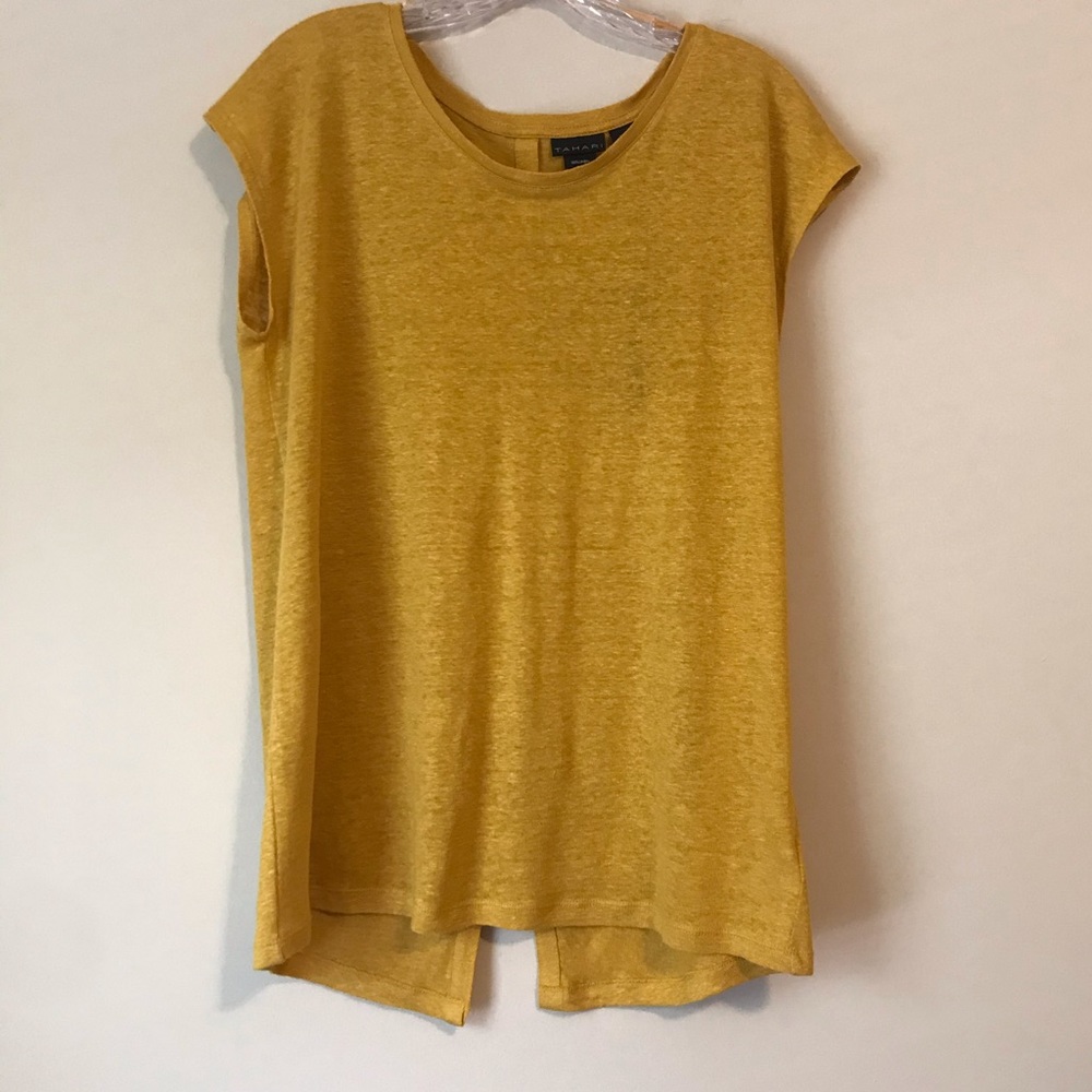 Tahari linen short sleeves yellow top, NWT